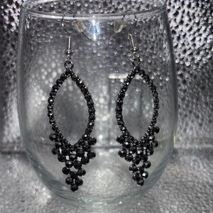 Chic Black Crystal Drop Earrings